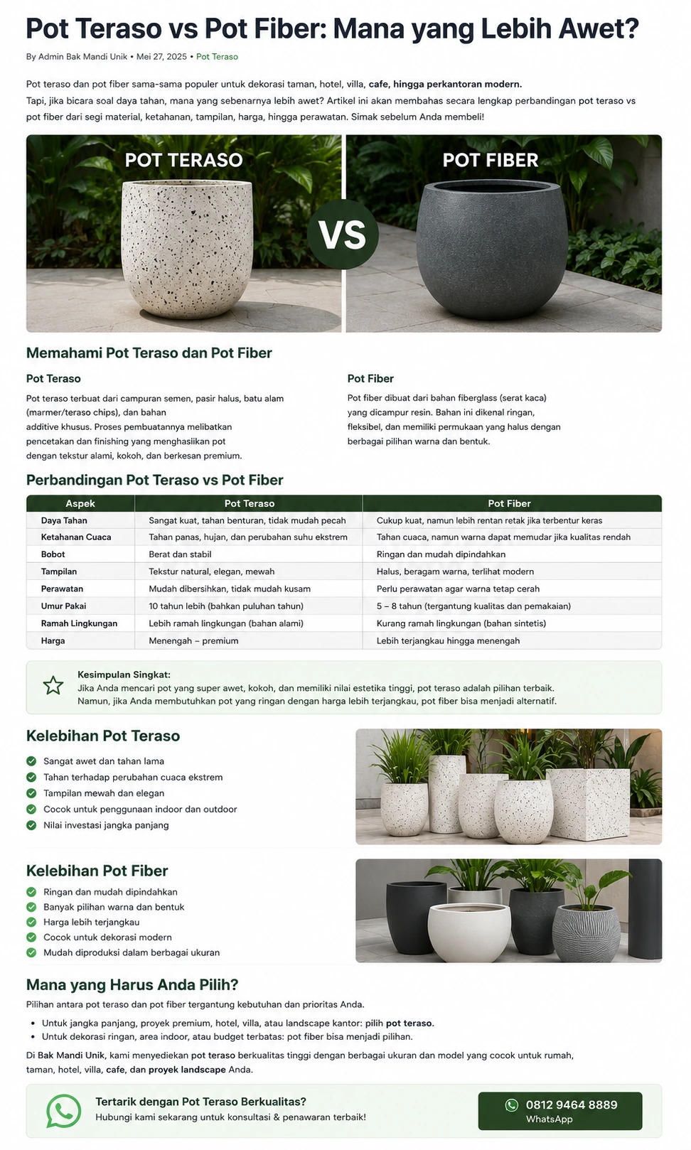 gambar pot teraso vs pot fiber